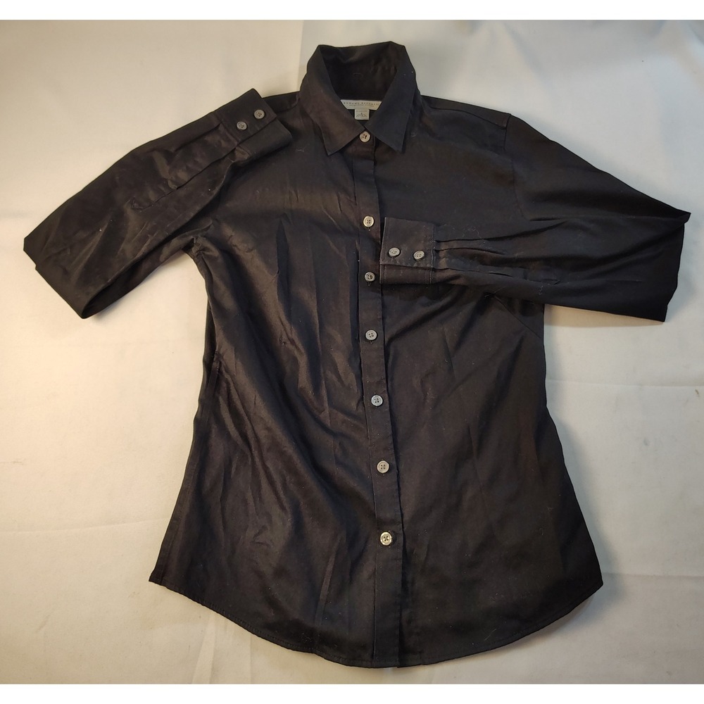 Banana Republic Womens Black Stretch Cotton Button Down Shirt Long Sleeve Size S